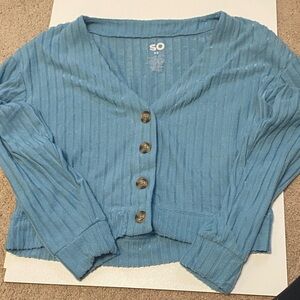 SO Light Blue Ribbed Cardigan